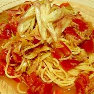 トマトとツナとみょうがの冷製パスタ